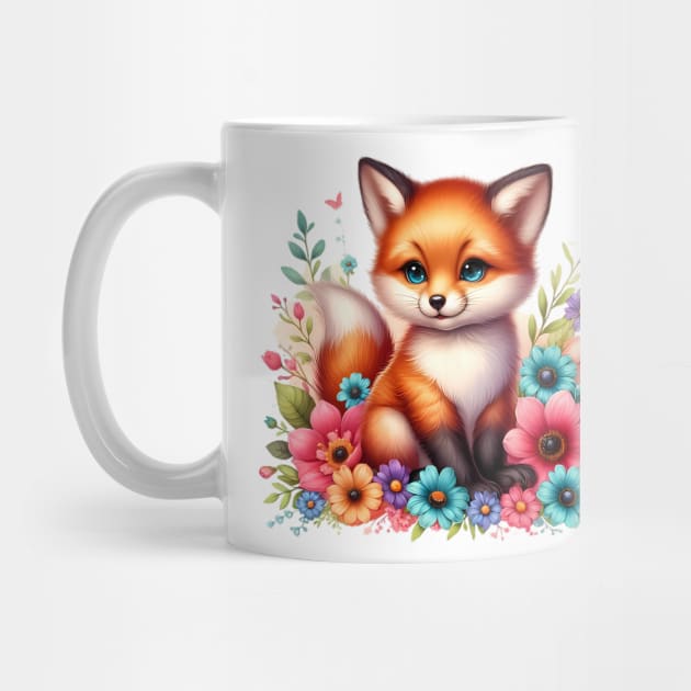 A red fox decorated with beautiful colorful flowers. by CreativeSparkzz